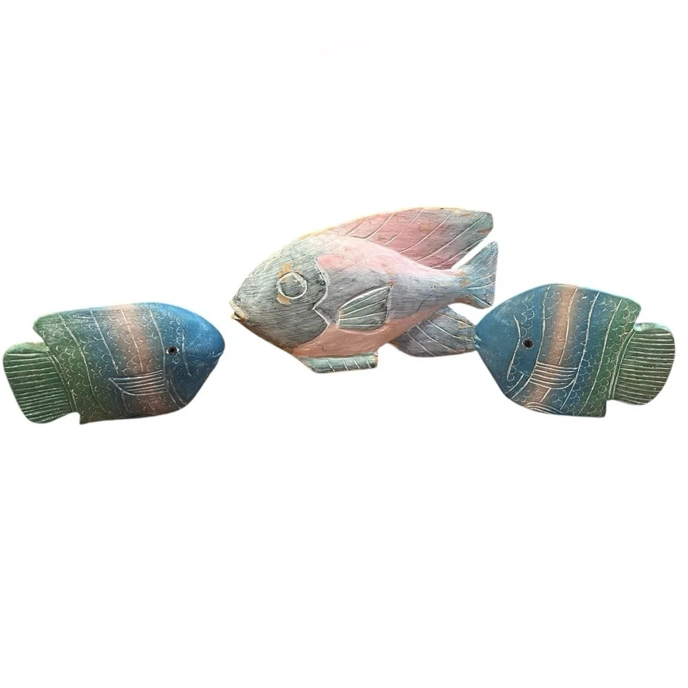 Handcrafted Blue and Pink Fish Decor Set of 3